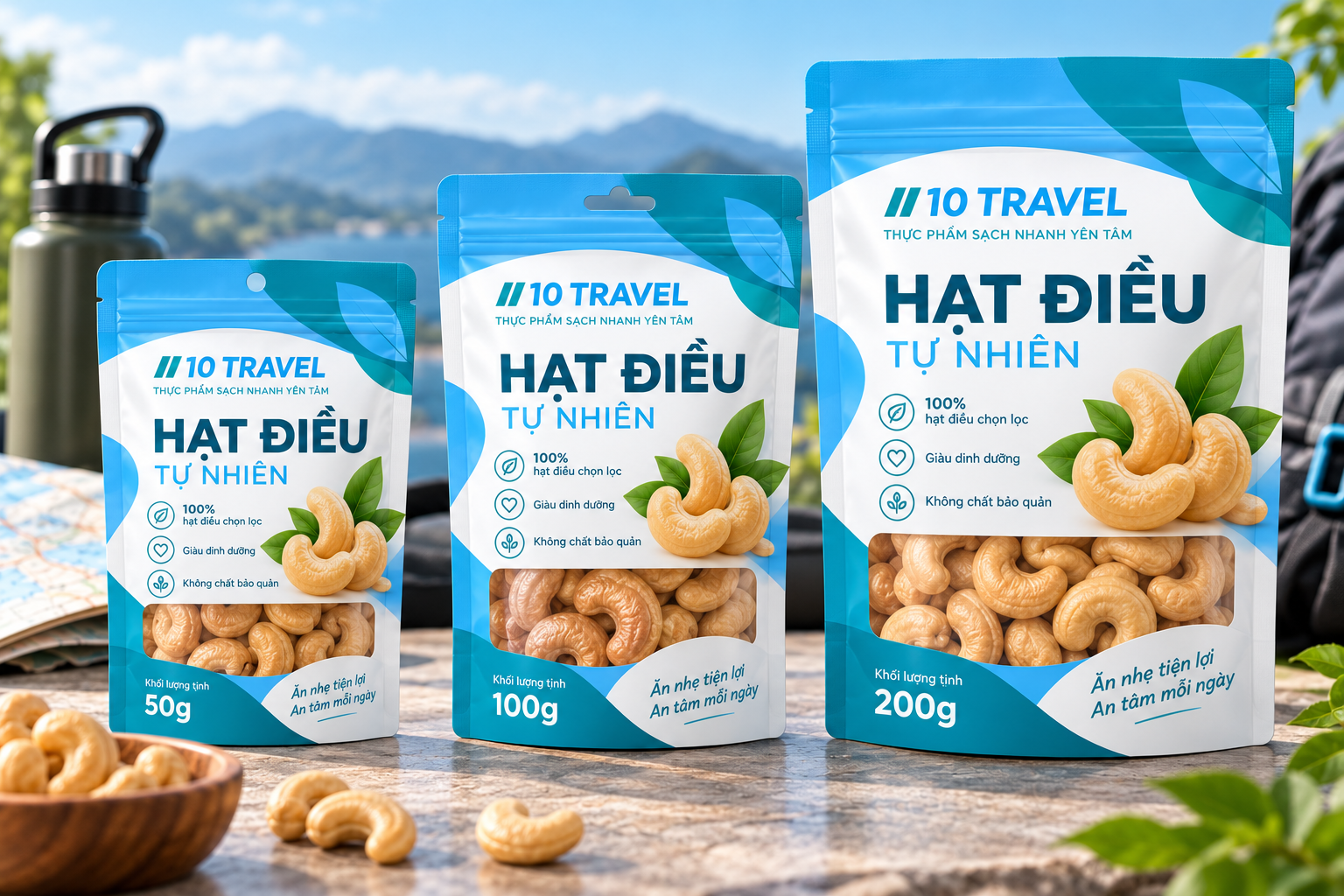 Bao bì hạt điều 10 TRAVEL 50g 100g 200g
