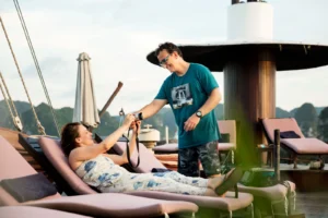 Halong bay day cruise sunbathing